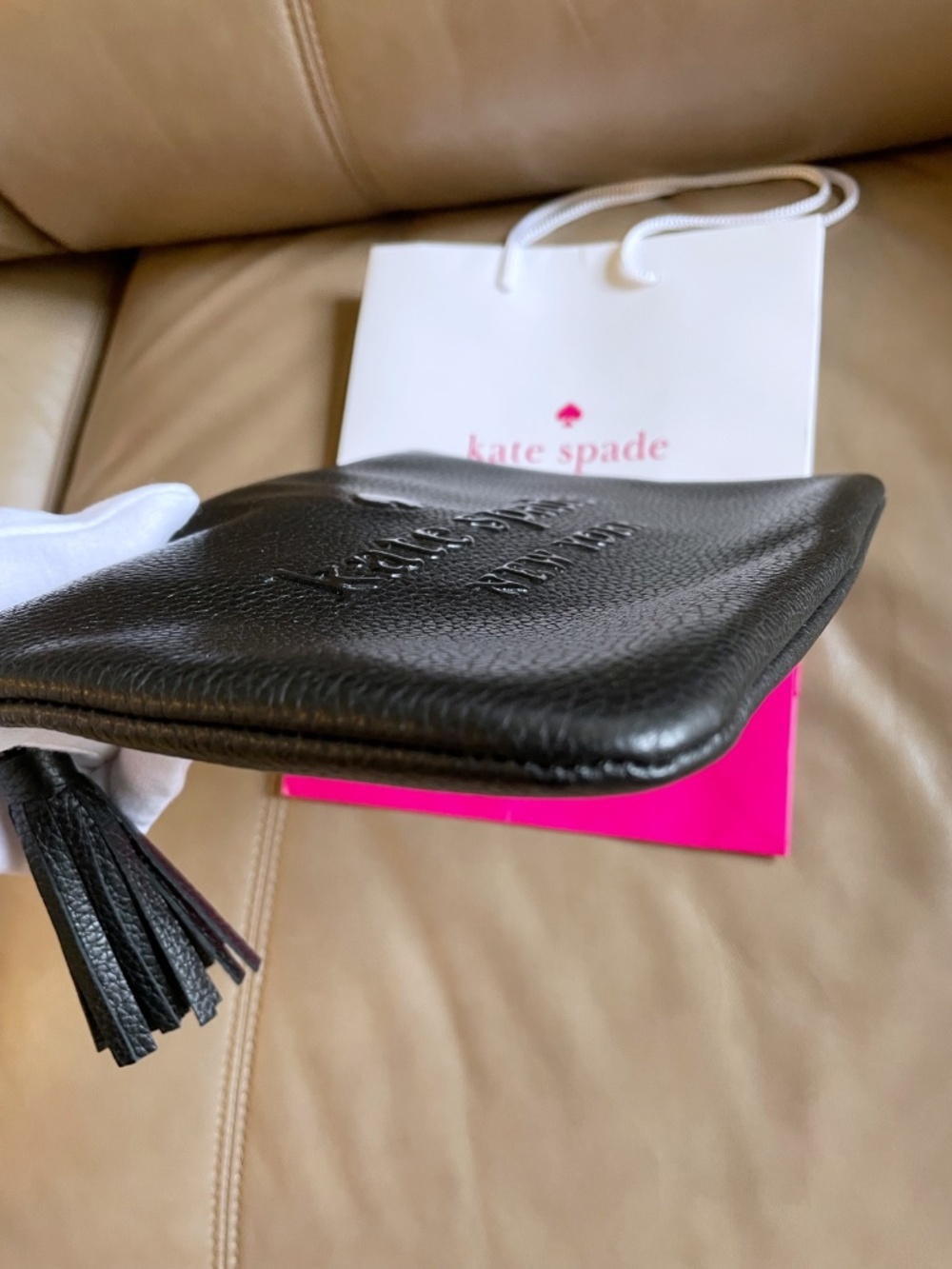 Kate Spade New York Black Leather Large Tassel Pouch / Clutch - Picture 6 of 8